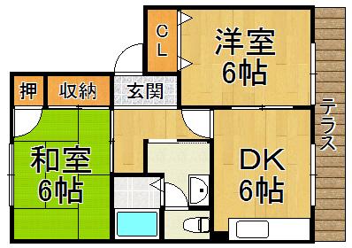 ラークヒルズ 弐番館(2DK/1階)の間取り写真