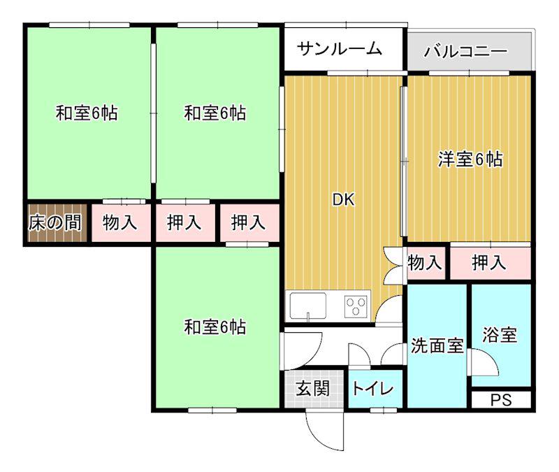 繁久寺ハイツ(4DK/2階)の間取り写真