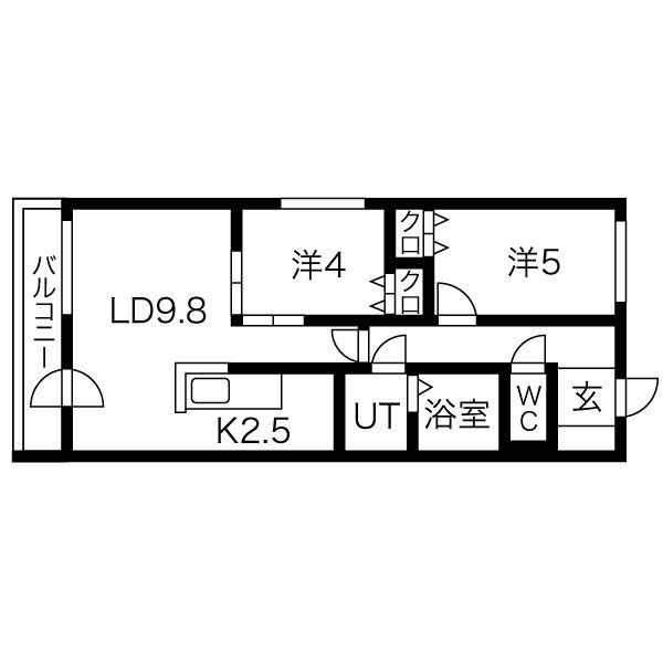 コートロティS21・B(2LDK/3階)の間取り写真