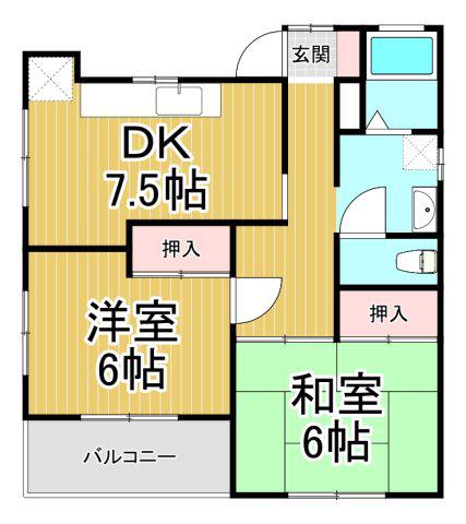 サンハイツⅠ(2DK/2階)の間取り写真