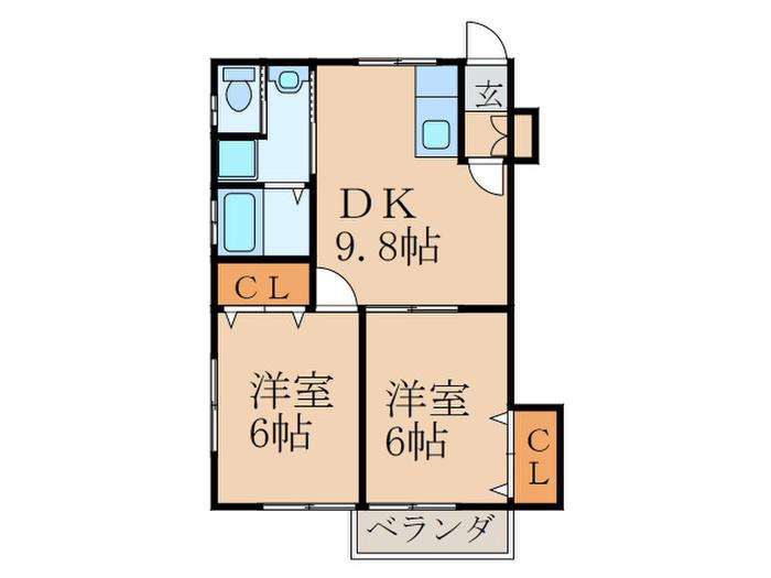 アンフロール勝山(2LDK/2階)の間取り写真