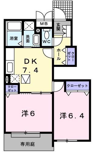 スローモーションC(2DK/1階)の間取り写真