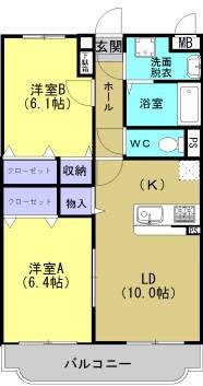 リリアコート(2LDK/6階)の間取り写真