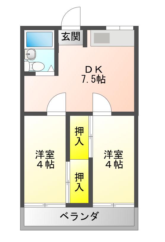 サンリッチ川北(2DK/3階)の間取り写真