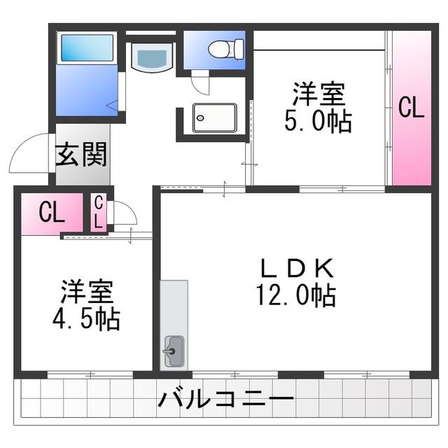ヴィラナリー狭山4号棟(2LDK/3階)の間取り写真