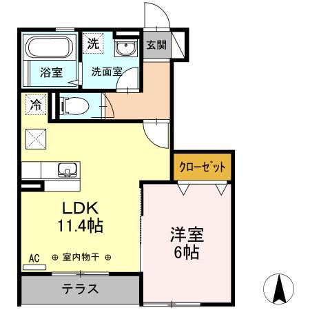 ラピス湘南(1LDK/1階)の間取り写真