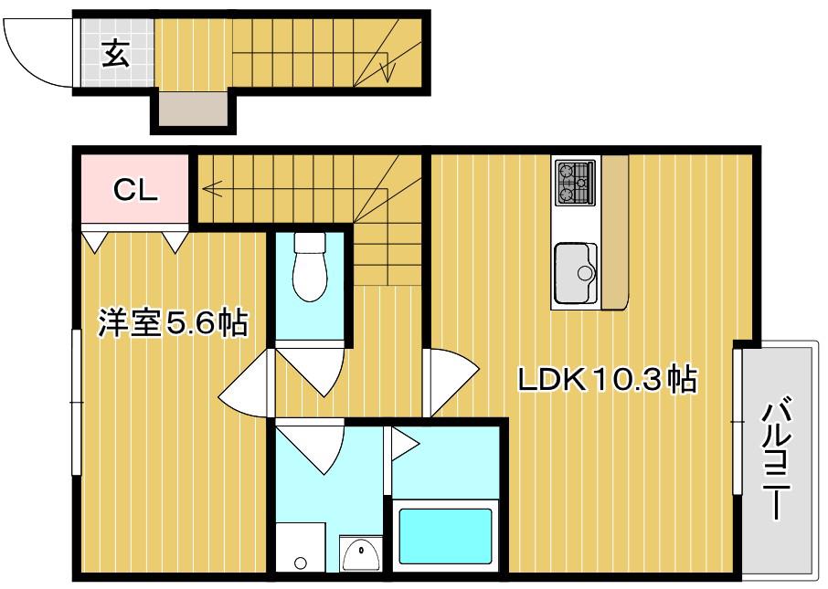 COCORU東畦 A棟(1LDK/2階)の間取り写真