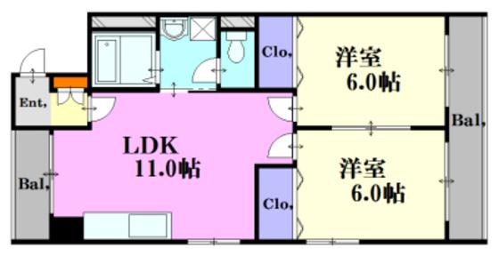 フリーダム舟入本町(2LDK/9階)の間取り写真