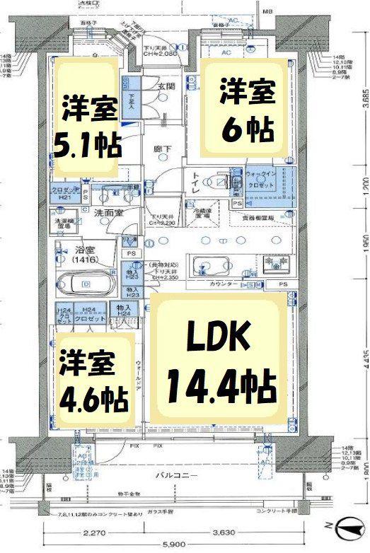 リストレジデンス越谷大袋(3LDK/2階)の間取り写真