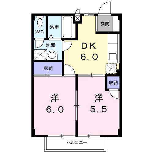 アメニティー安曇野A(2DK/1階)の間取り写真