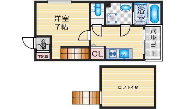 CASCADE MINOH(1K/1階)の間取り写真