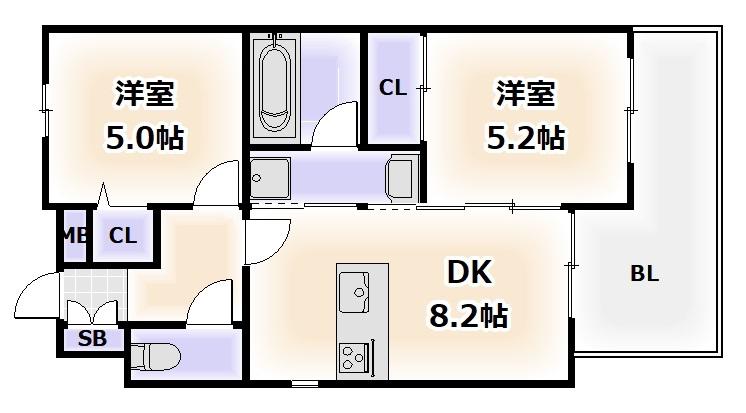 エステムプラザ難波イーストIIブレスト(2DK/14階)の間取り写真