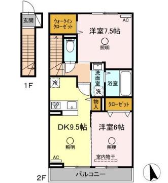 アテリア参番館(2DK/2階)の間取り写真