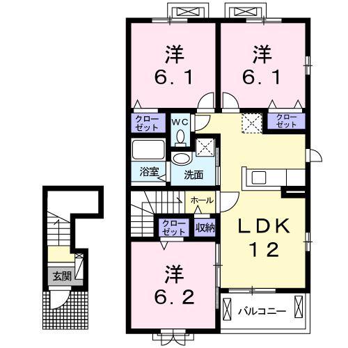 フレックス津 A棟(3LDK/2階)の間取り写真