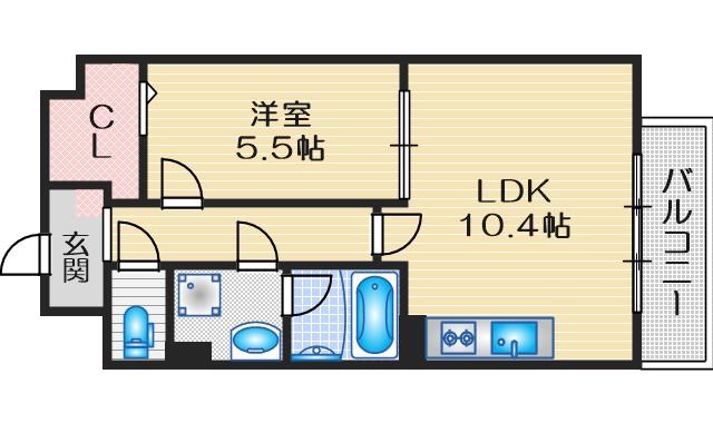 ベロクオーレ三国(1LDK/1階)の間取り写真