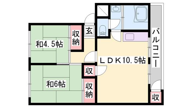 コーポ播磨7号館(2LDK/3階)の間取り写真