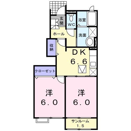 アドリアーノ(2DK/1階)の間取り写真