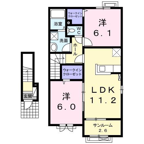 メゾンドゥコルーテK&Y I(2LDK/2階)の間取り写真