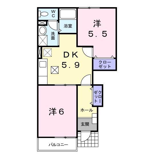 パークビサイド一ツ橋C(2DK/1階)の間取り写真