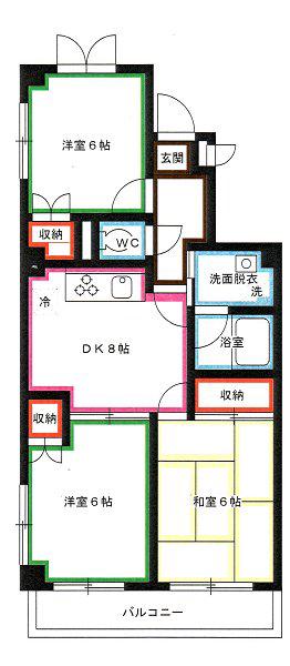 K-CUBE(3DK/2階)の間取り写真