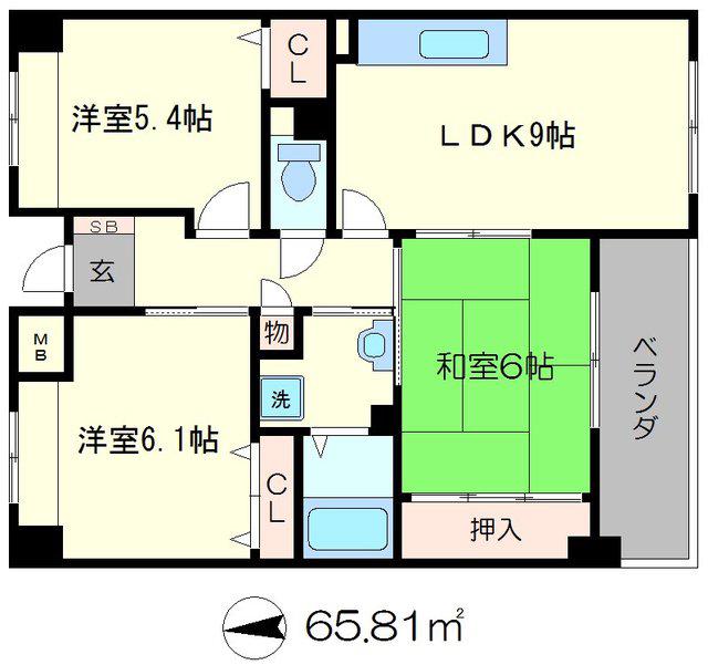 北山比映御苑(3LDK/1階)の間取り写真