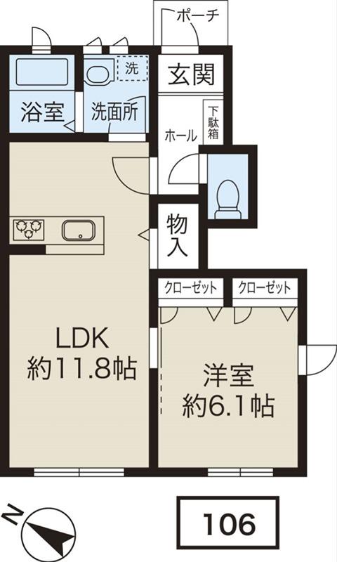 クロノスコート(1LDK/1階)の間取り写真