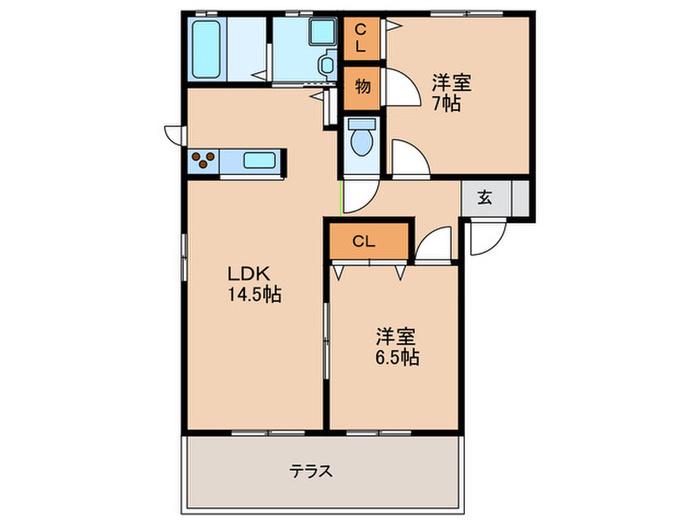 エトワール川下B棟(2LDK/1階)の間取り写真