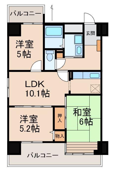 ライオンズマンション和歌山三木町(3LDK/6階)の間取り写真