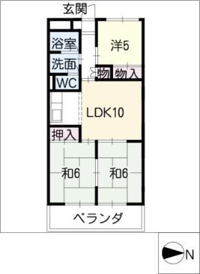 第2コーポ明利(3LDK/4階)の間取り写真