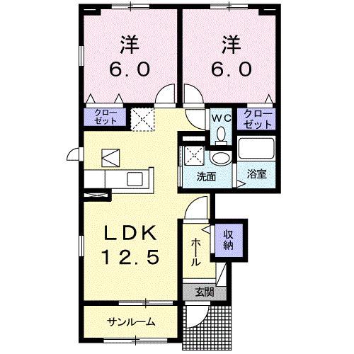 サンライズ C(2LDK/1階)の間取り写真