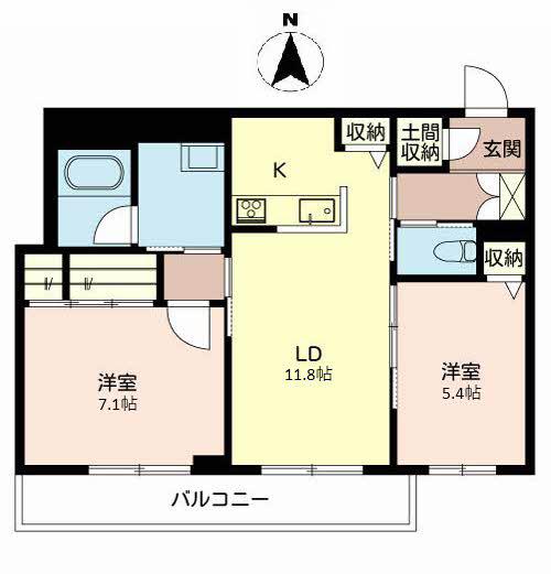 シャーメゾン フクサキ(2LDK/1階)の間取り写真