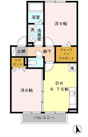 フォレストヴィラII棟(2DK/2階)の間取り写真
