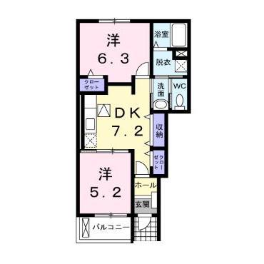クルーセ(2DK/1階)の間取り写真