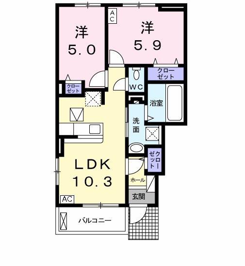 ウーナ ヴィーテ(2LDK/1階)の間取り写真