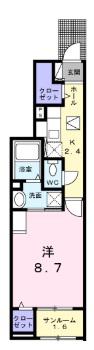 レクエルドII(1K/1階)の間取り写真