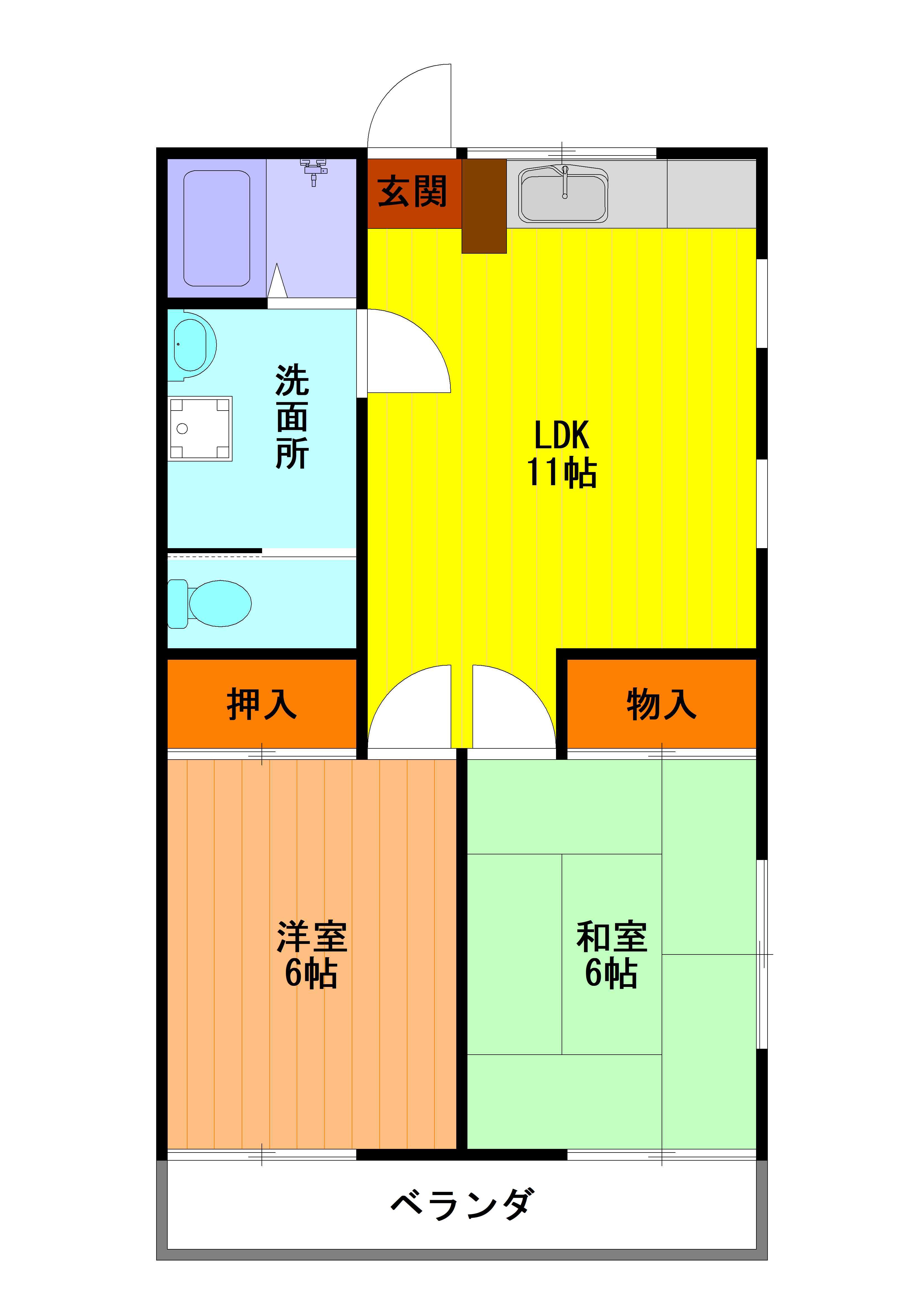 ハイツ小山(2LDK/1階)の間取り写真