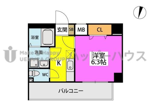 SOL周船寺(1K/6階)の間取り写真