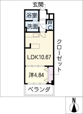 ハイリスベーネ池下(1LDK/2階)の間取り写真