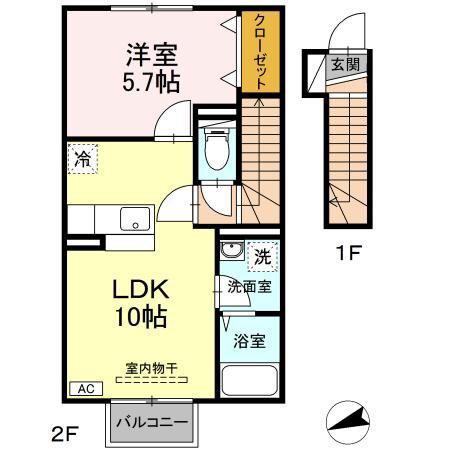 サンボナールA(1LDK/2階)の間取り写真