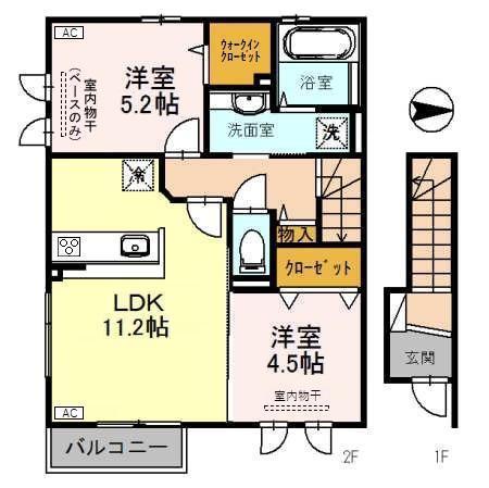コンフォータブル璃心(2LDK/2階)の間取り写真
