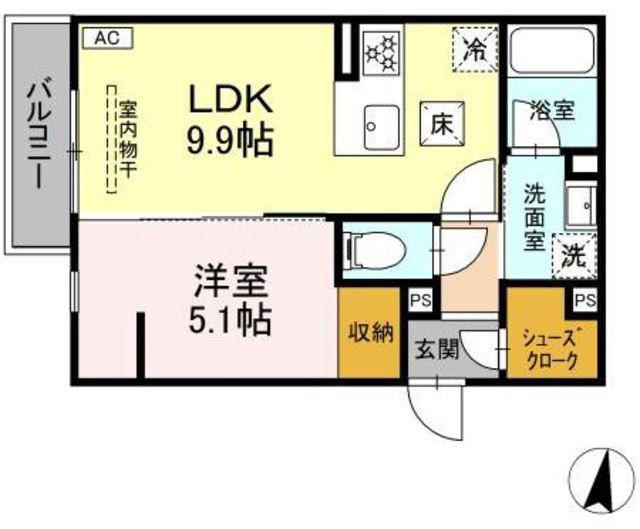 D′BLESS川崎 イースト(1LDK/1階)の間取り写真