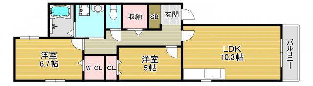 グロースレー(2LDK/3階)の間取り写真