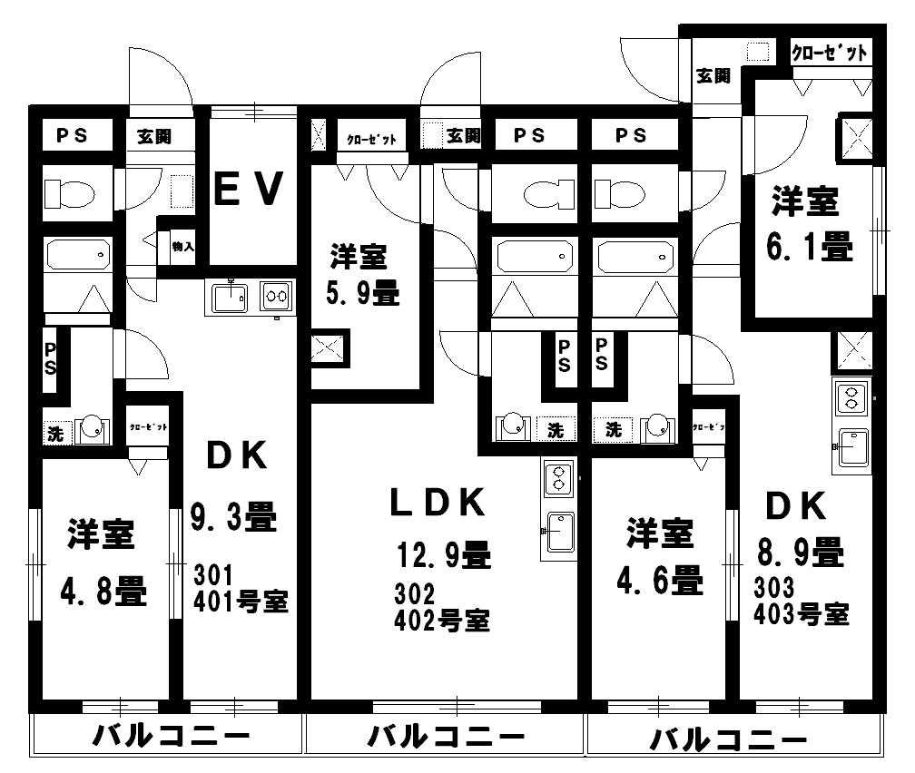 レジデンスTKY(1DK/3階)の間取り写真
