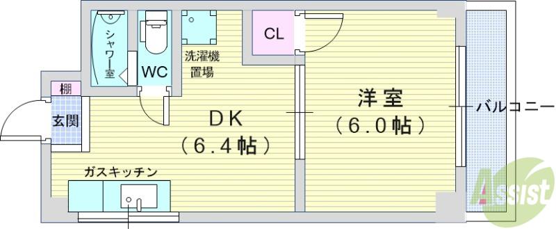 ロイヤルパレス桜の町(1DK/3階)の間取り写真