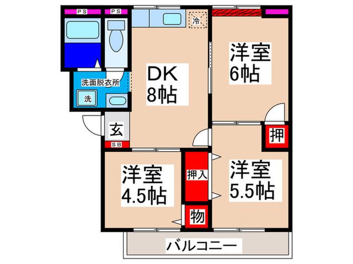 ファミーユ白鷺(3DK/3階)の間取り写真