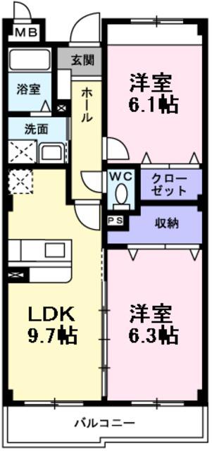 インヴィテ・ボヌ-ルII番館(2LDK/2階)の間取り写真