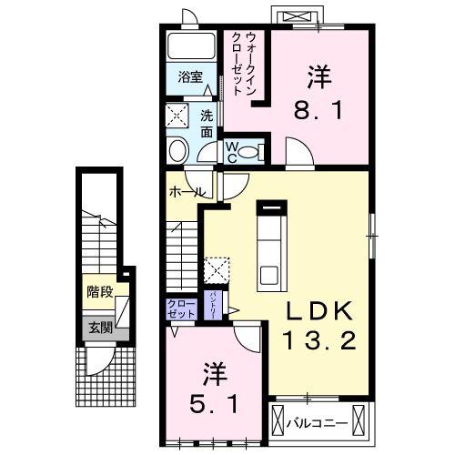 カーサ ガトー I(2LDK/2階)の間取り写真