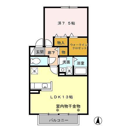 福の本ランダ(1LDK/1階)の間取り写真