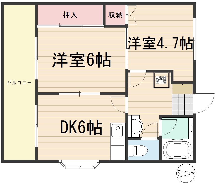 ベルデュール神代(2DK/1階)の間取り写真