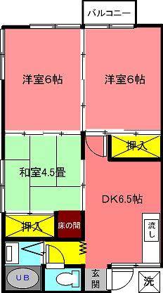 ハイツ若宮(3DK/1階)の間取り写真